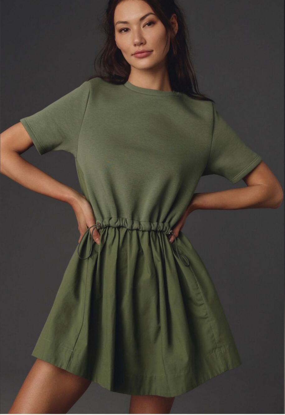 Anthropologie Pilcro Greeb Short-Sleeve Sweatshirt Twofer Mini Dress-Size XLP